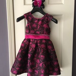 Formal Floral Black & Pink w/Rhinestones Dress